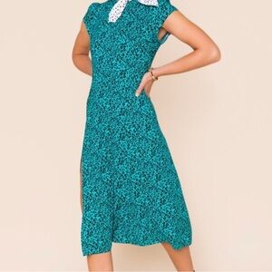 Francescas Teal Cheetah Print Midi Dress with Slit